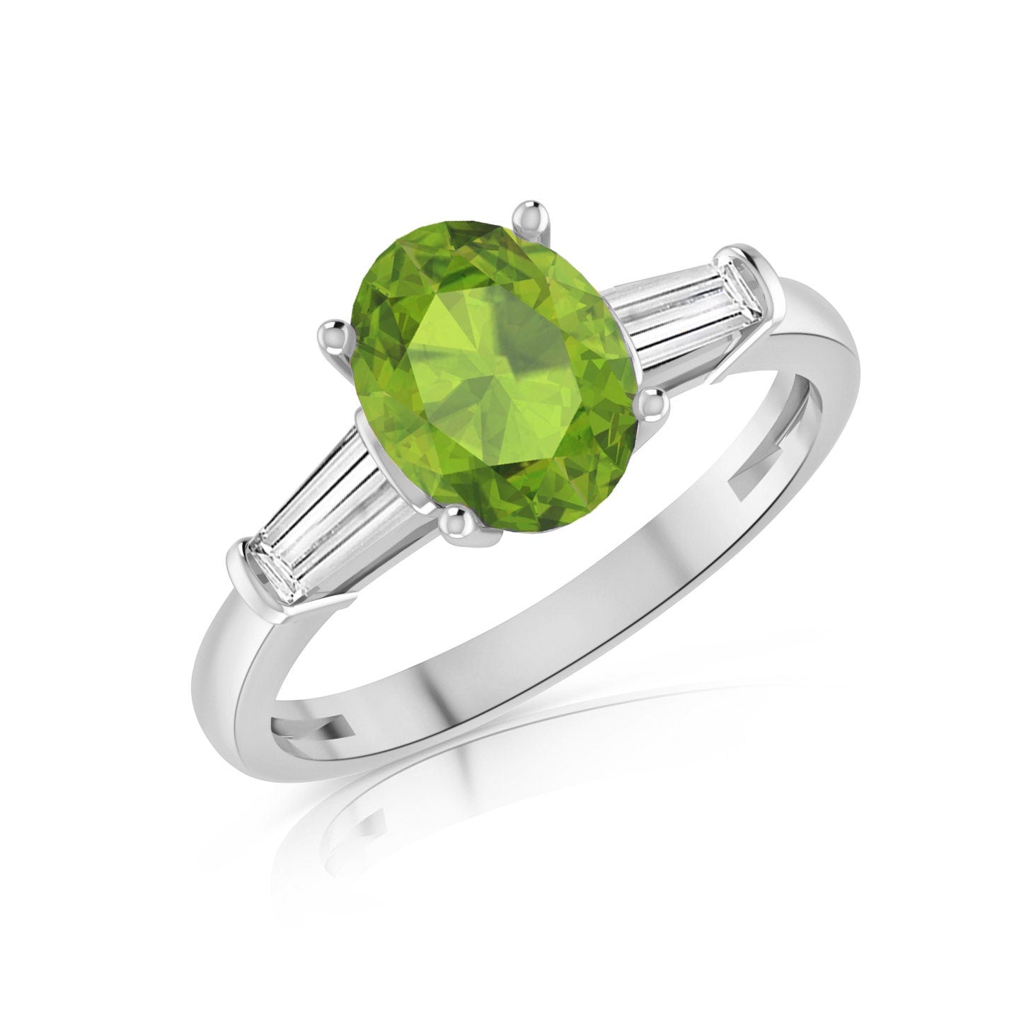 0.50Ct Genuine Natural Peridot Heart Designer Engagement Wedding Ring 14k White Gold