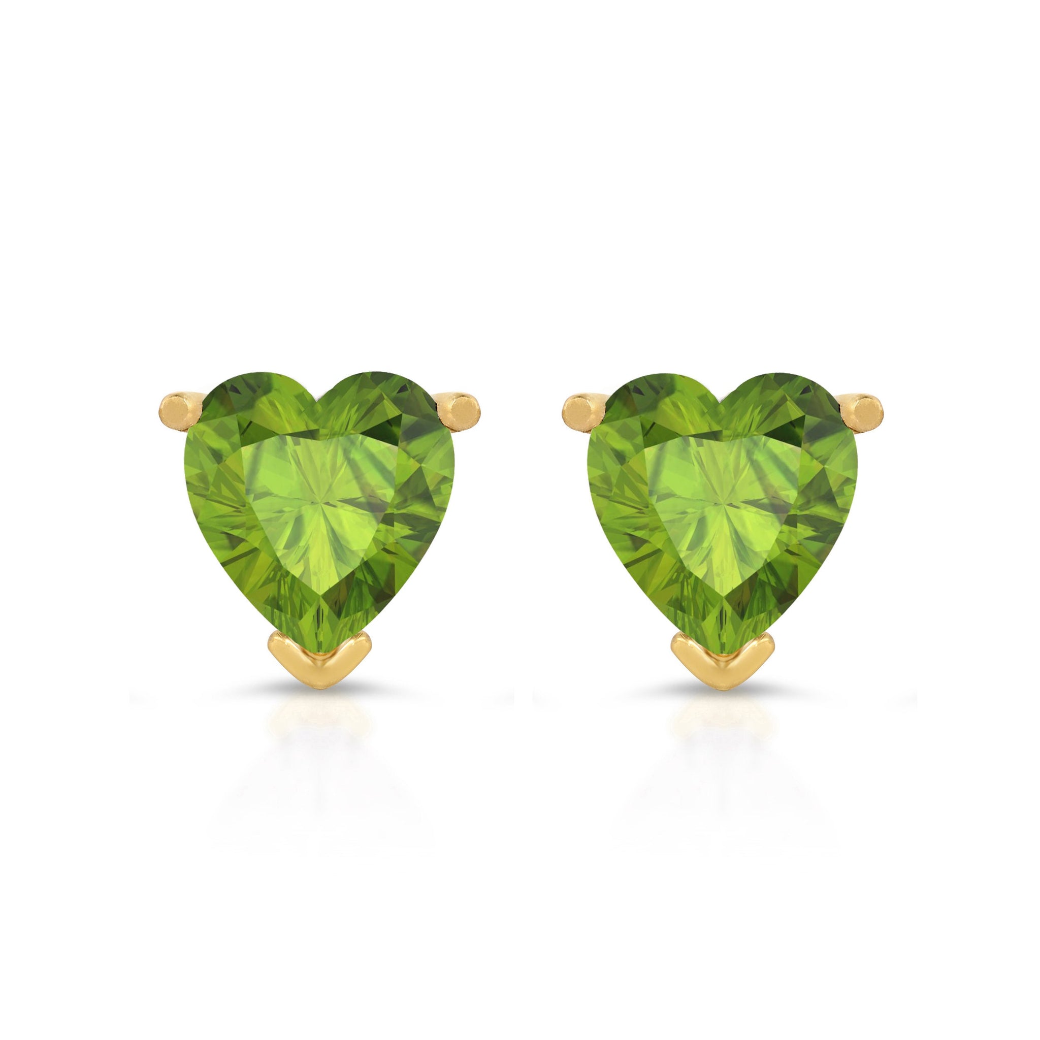 2.5 ct Natural Genuine Peridot Brilliant Heart Cut Studs Designer 14K Yellow Gold Earrings Push Back