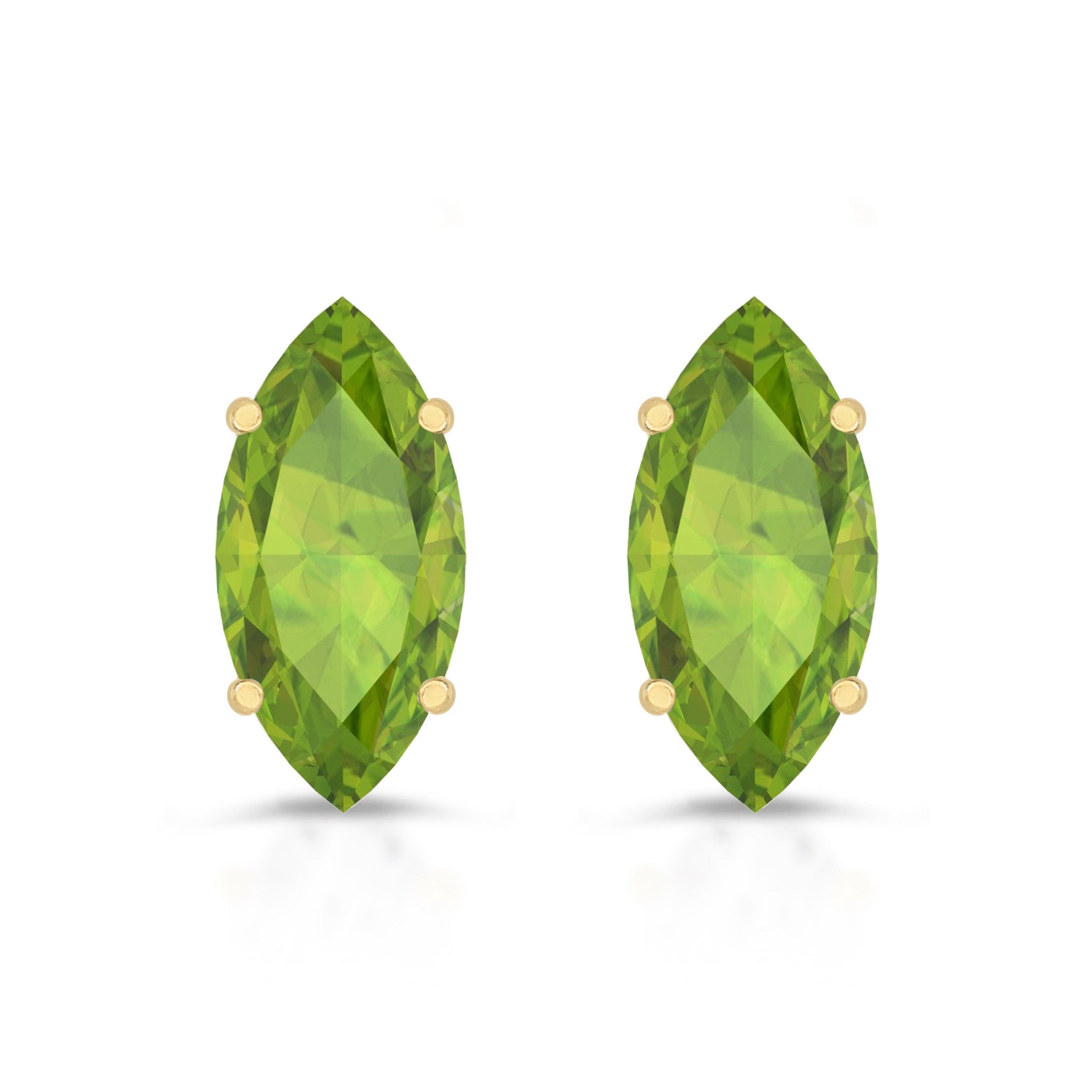 3 ct Natural Genuine Peridot Brilliant Marquise Cut Studs Designer 14K Yellow Gold Earrings Push Back