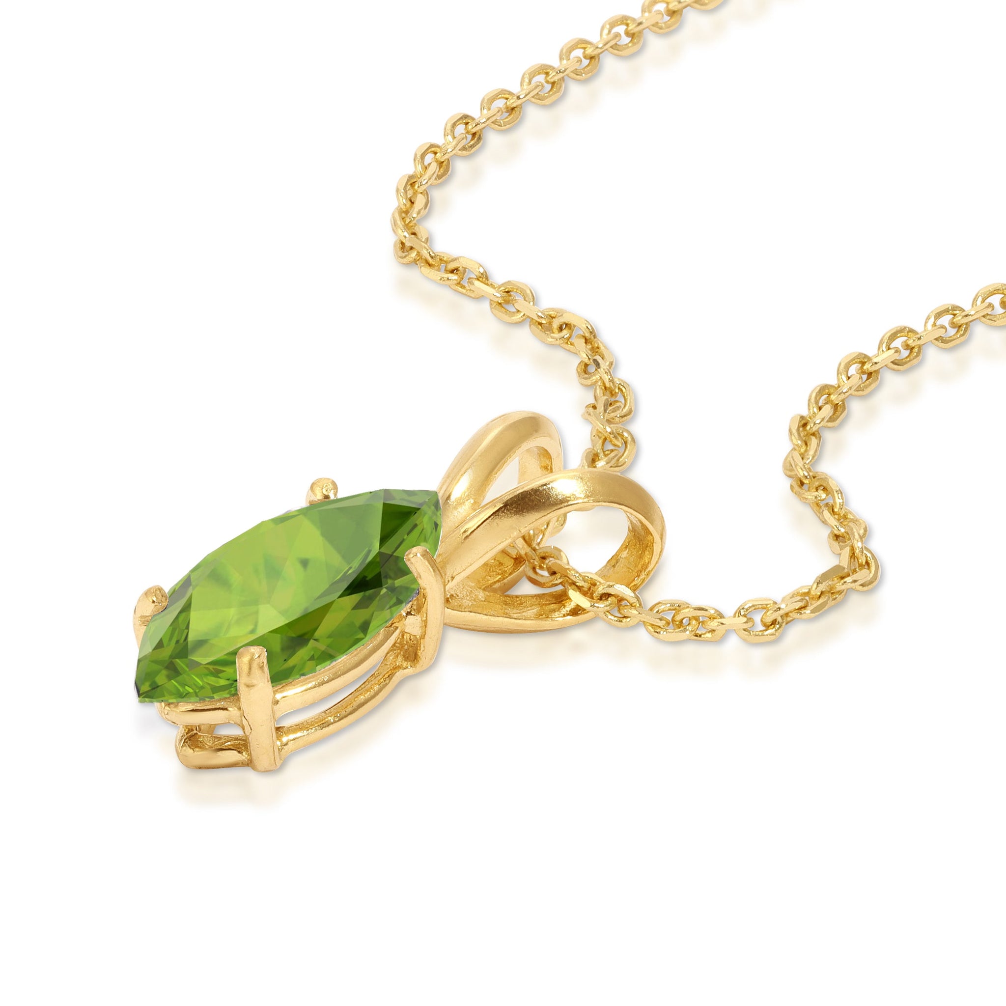 0.50 ct Natural Genuine Peridot Brilliant Marquise Cut Designer 14K Yellow Gold Pendant with 18" Chain