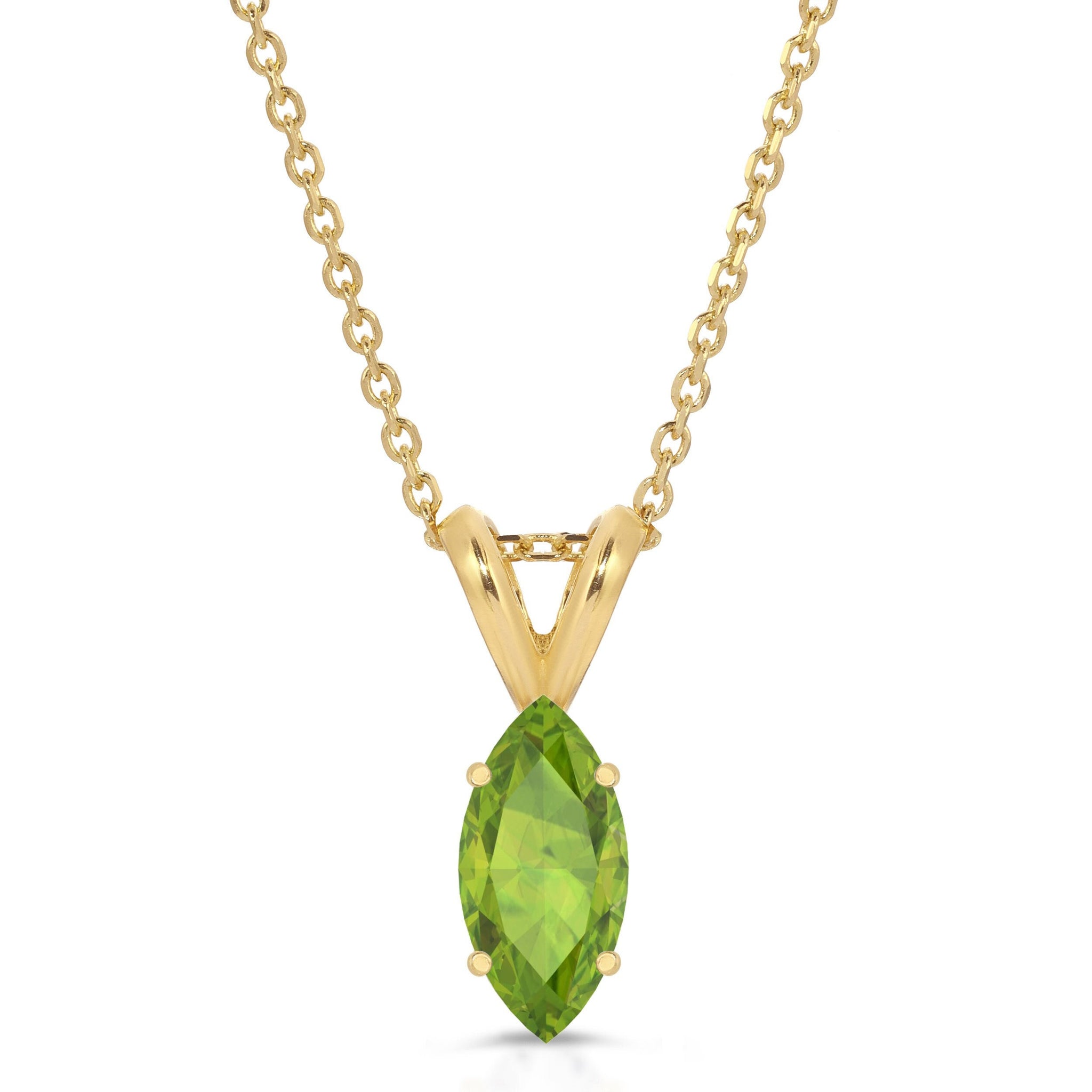 1 ct Natural Genuine Peridot Brilliant Marquise Cut Designer 14K Yellow Gold Pendant with 16" Chain