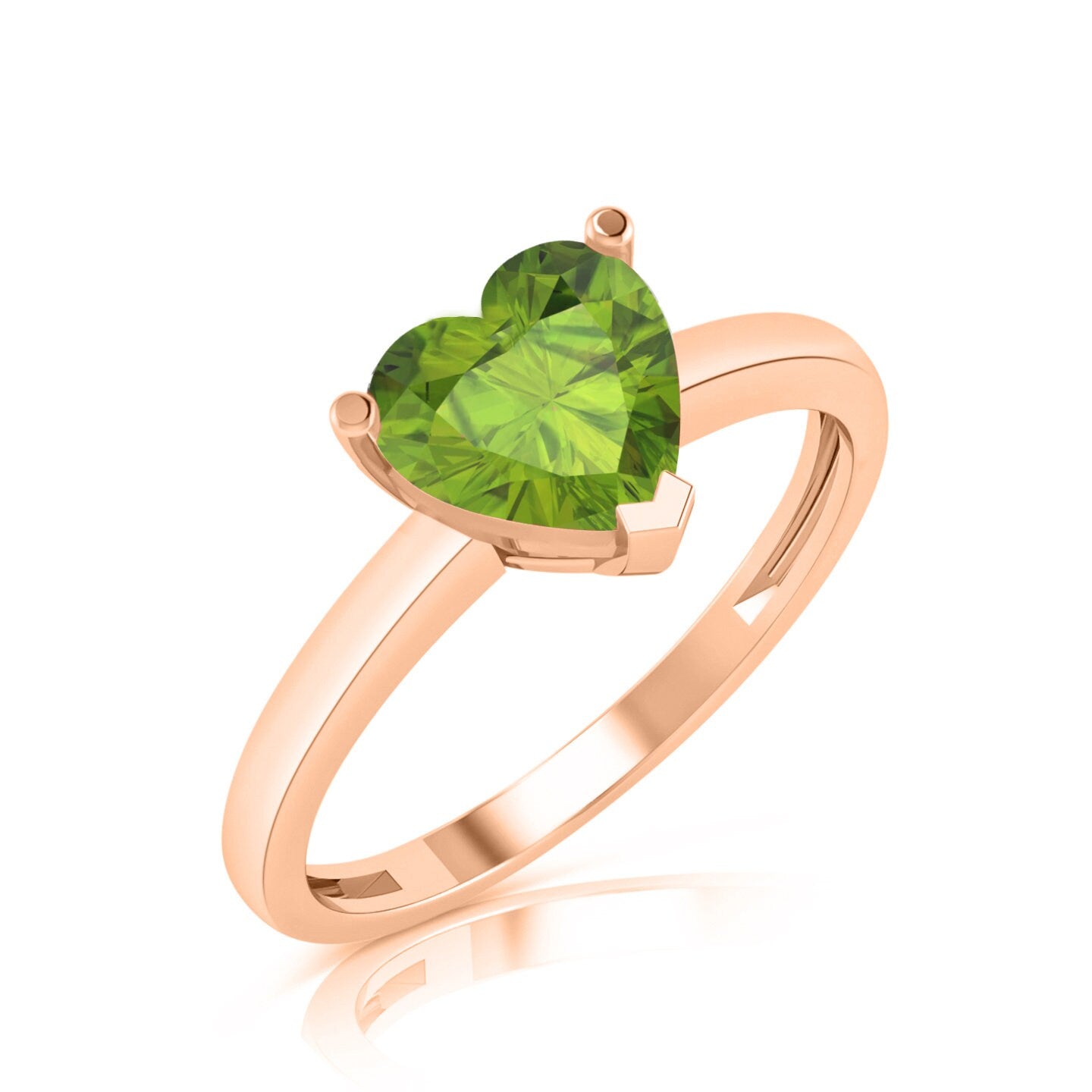 1.25Ct Genuine Natural Peridot Heart Designer Engagement Wedding Ring 14k Rose Gold