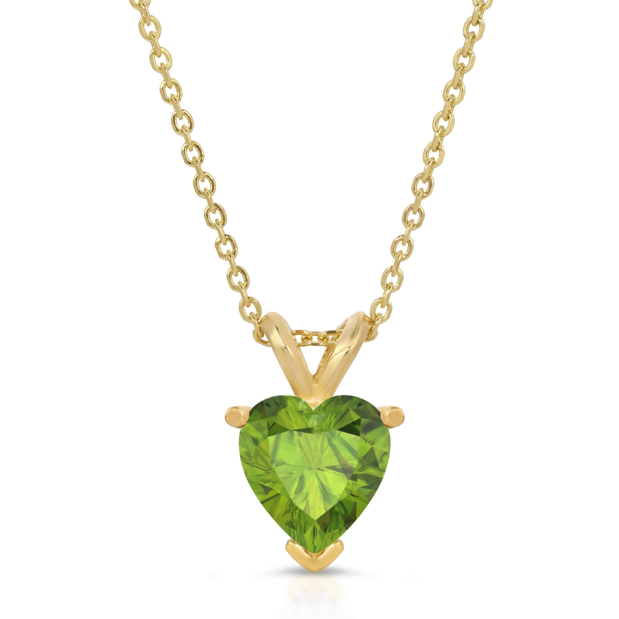 0.50ct Natural Genuine Peridot Brilliant Heart Cut Designer 14K Yellow Gold Pendant with 16" Chain