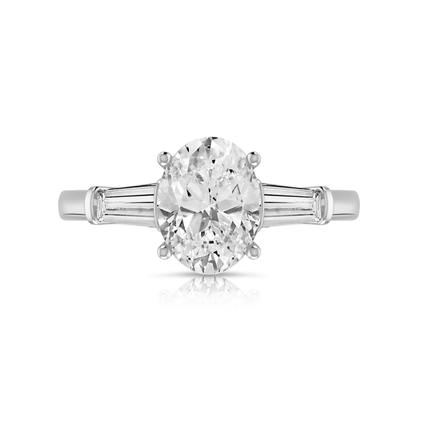 1.28 Ct Oval Taper baguette 3 Stone Simulated Diamond Designer Engagement Wedding Ring 14k White Gold