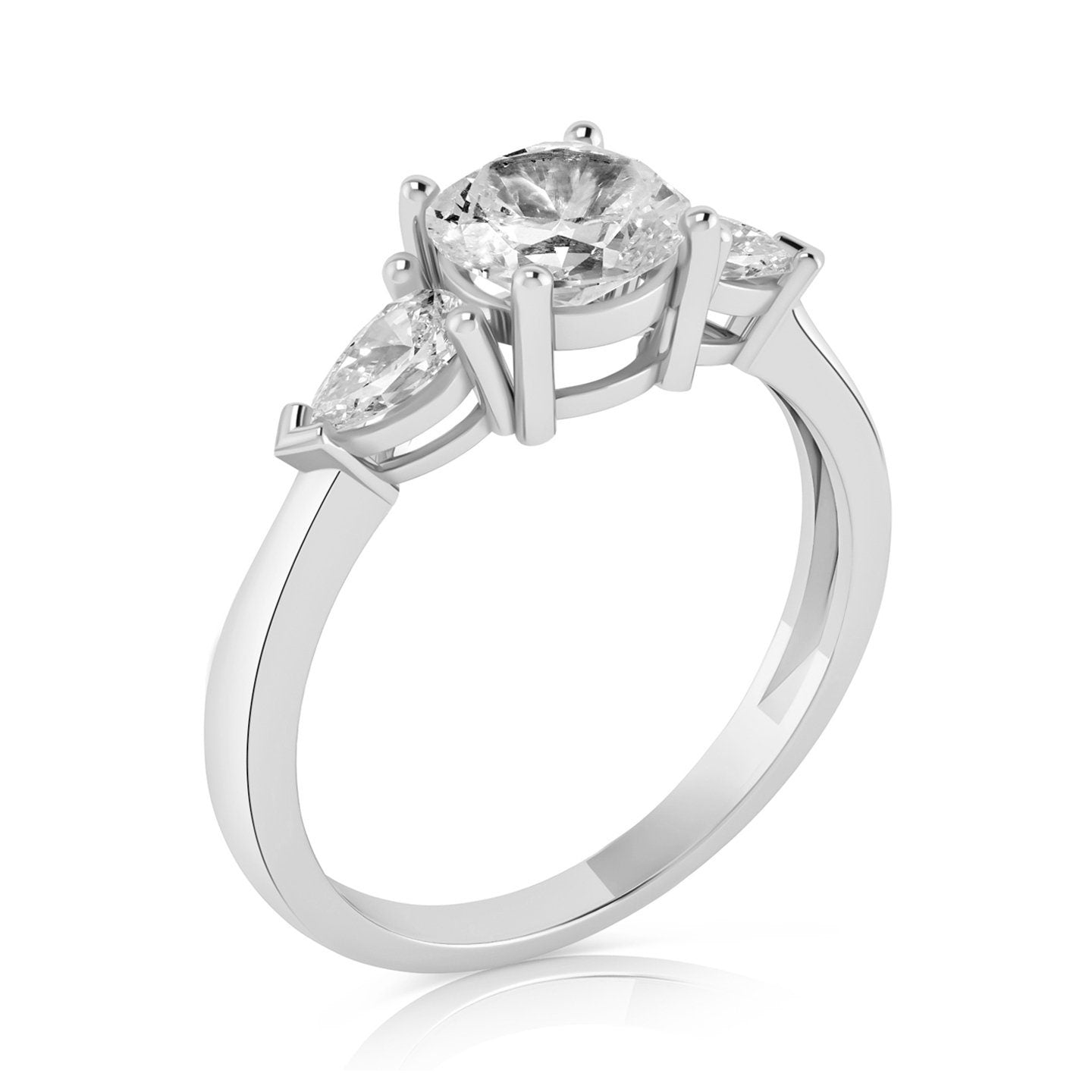 1.5ct Round Pear Shape cut Designer 3 Stone Simulated Diamond Engagement Wedding Ring 14k White Gold