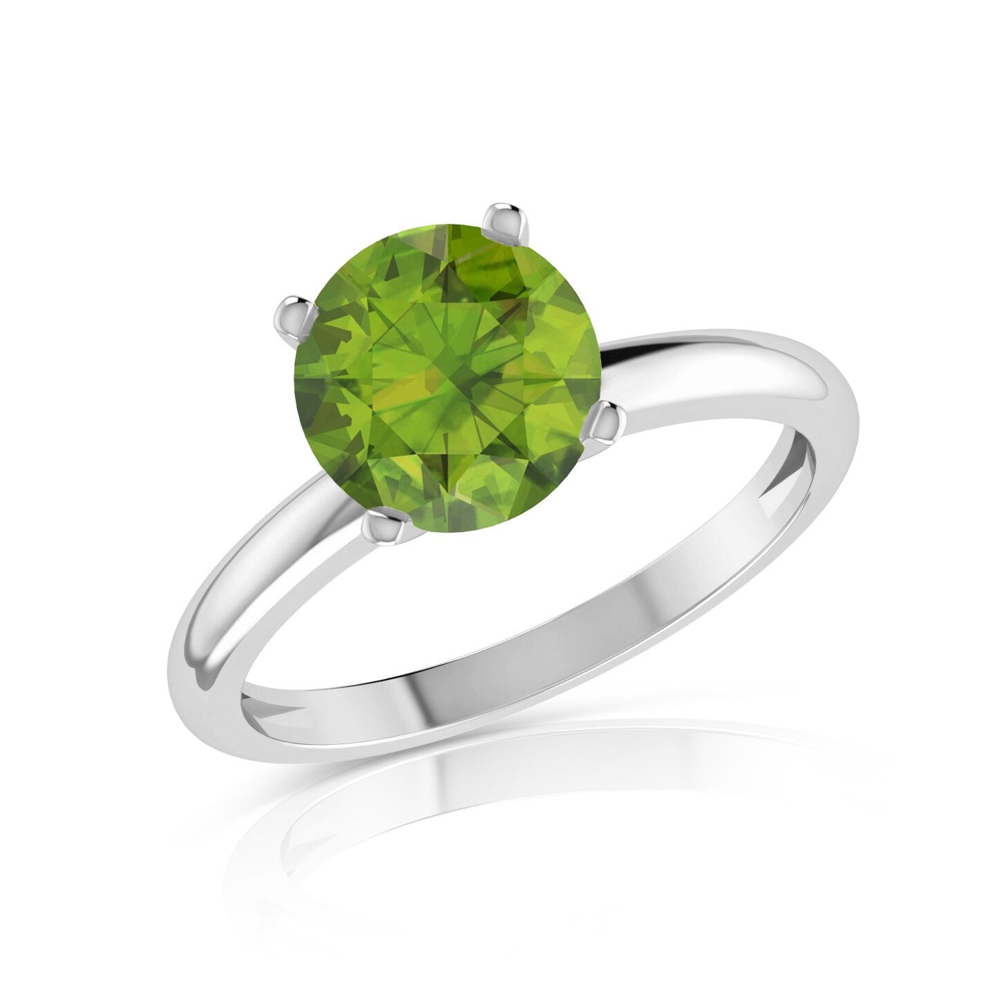 1.30 Ct Genuine Natural Peridot Round Designer Solitaire Engagement Wedding Ring 14k White Gold