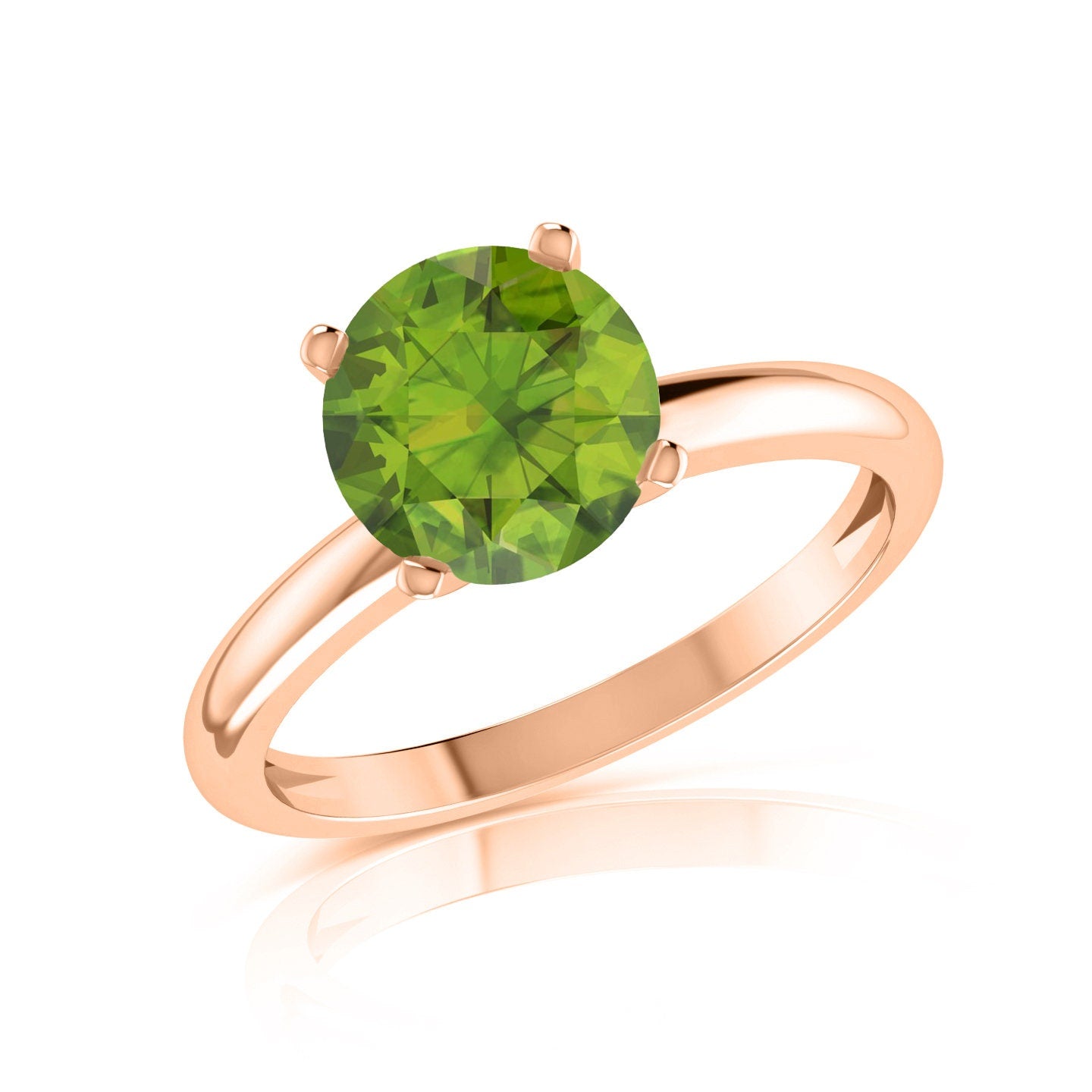 1 Ct Genuine Natural Peridot Round Designer Solitaire Engagement Wedding Ring 14k Rose Gold