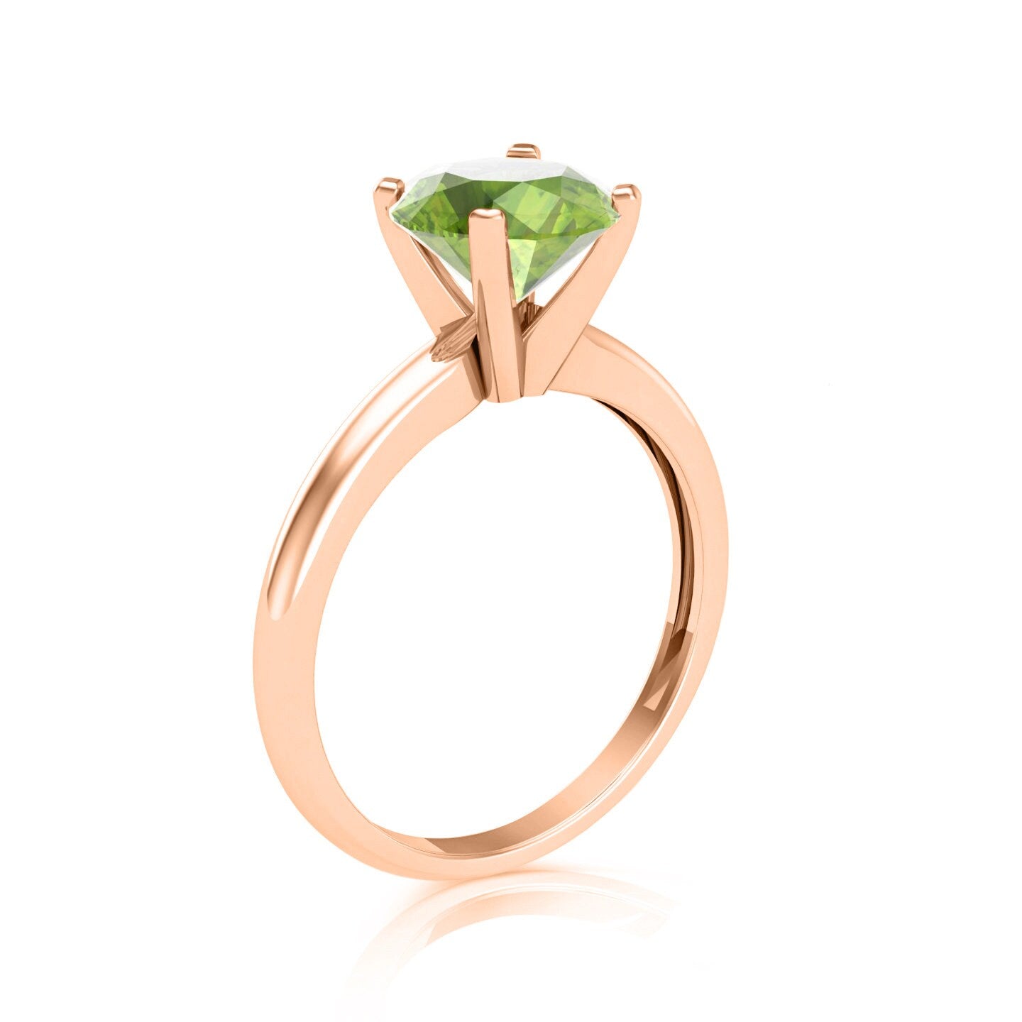 1.30 Ct Genuine Natural Peridot Round Designer Solitaire Engagement Wedding Ring 14k Rose Gold