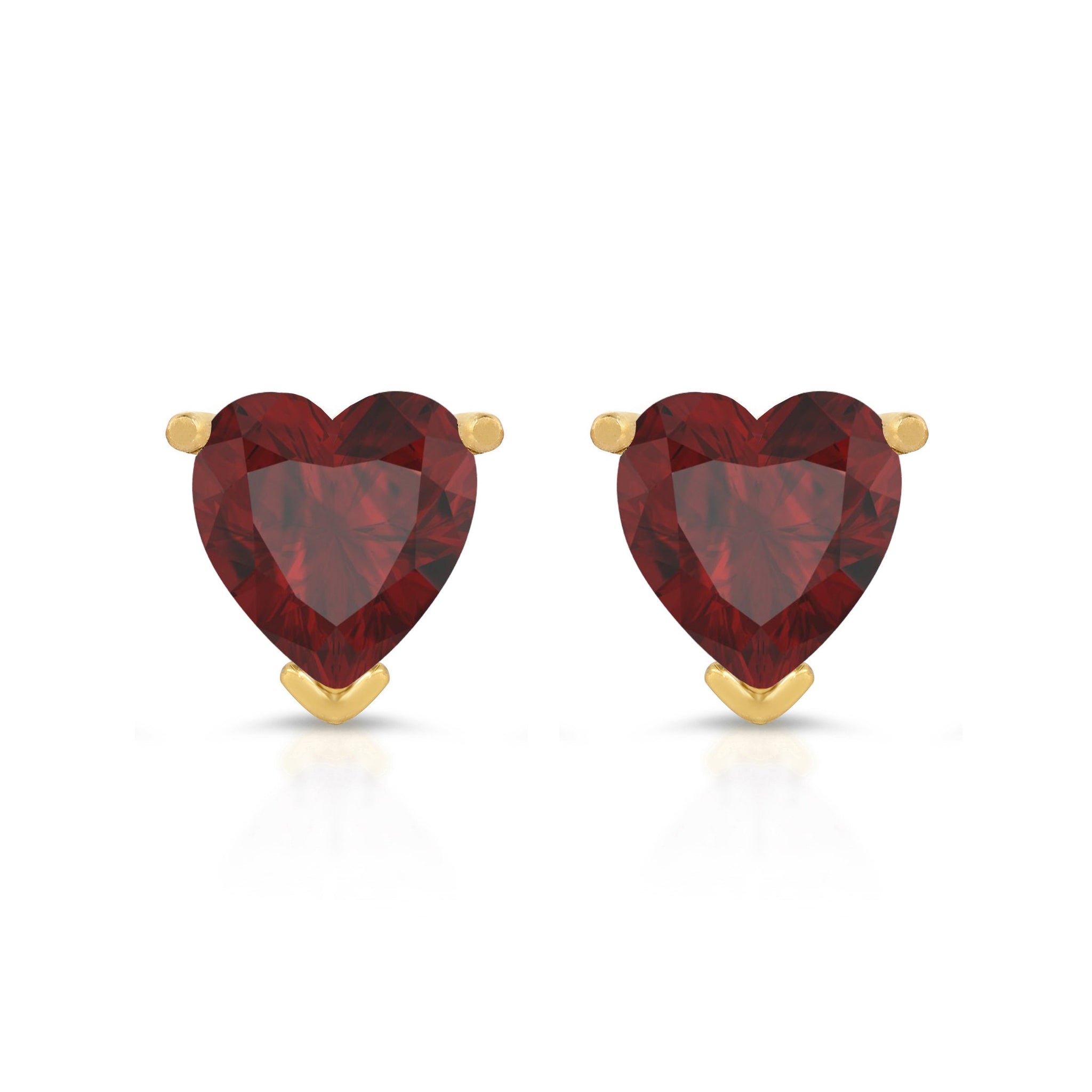 4 ct Natural Genuine Garnet Brilliant Heart Cut Studs Designer 14K Yellow Gold Earrings Push Back