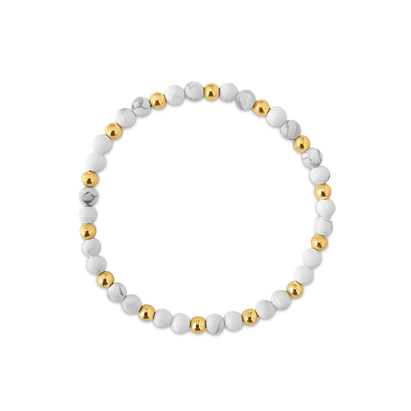 Natural Genuine Beaded White Turquoise Gold Bead bracelet 14k Yellow Gold