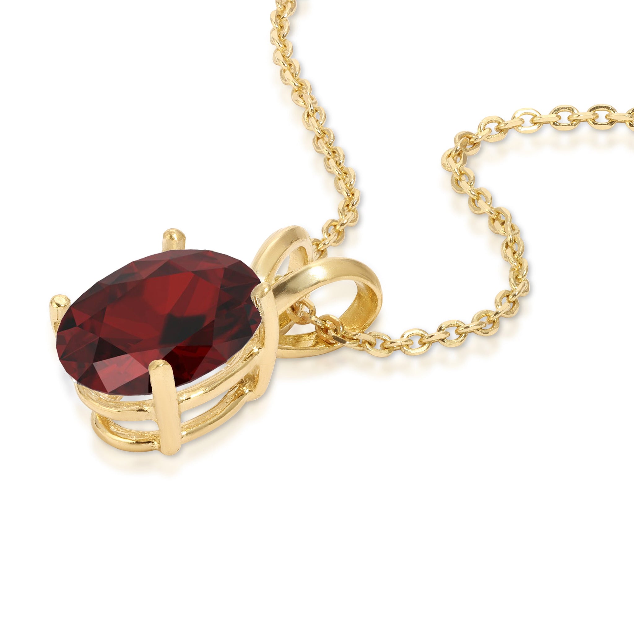 2 ct Natural Genuine Garnet Brilliant Oval Cut Designer 14K Yellow Gold Pendant with 18" Chain