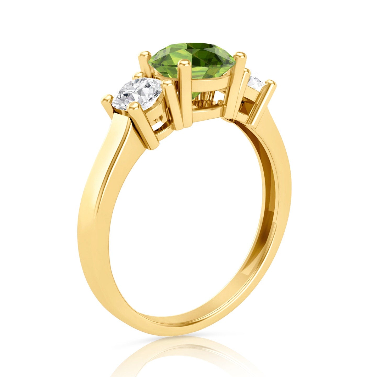 1.5ct Natural Genuine Peridot With Brilliant Round Simulated Diamond Engagement ring 14k yellow gold