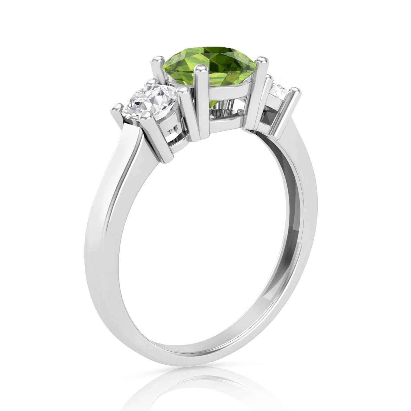 1.5ct Natural Genuine Peridot With Brilliant Round Simulated Diamonds Engagement ring 14k White gold