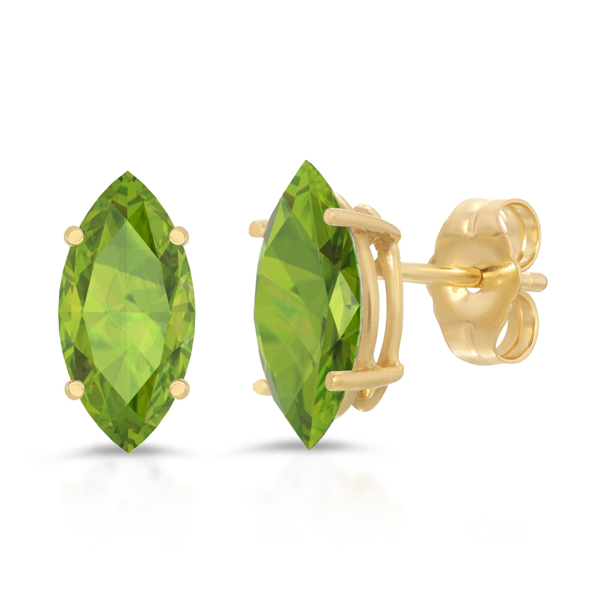 2 ct Natural Genuine Peridot Brilliant Marquise Cut Studs Designer 14K Yellow Gold Earrings Push Back