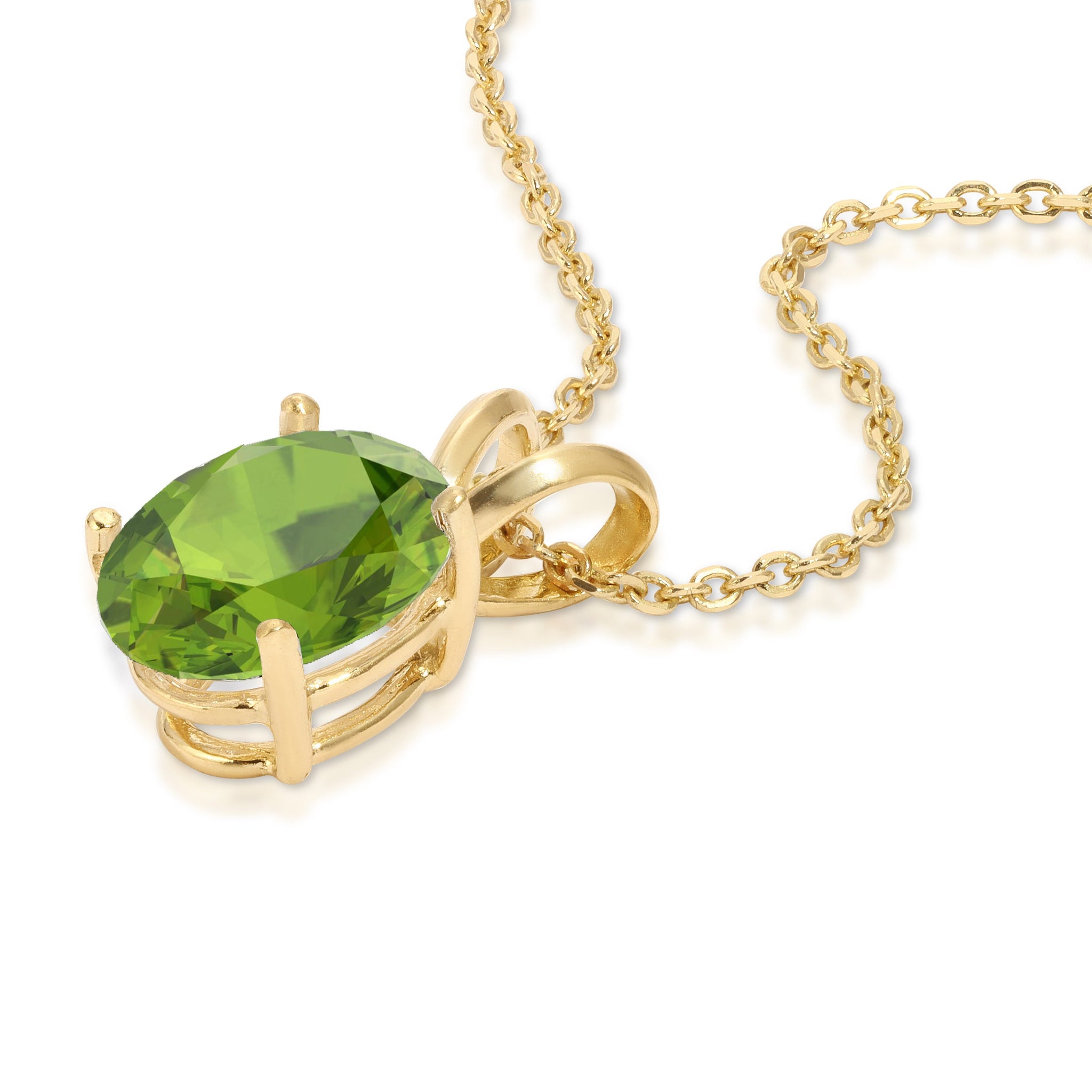 0.75 CT Genuine Flawless Natural Peridot Brilliant Oval Shape Cut Solitaire Designer Necklace 14k Yellow Gold With 18" Chain