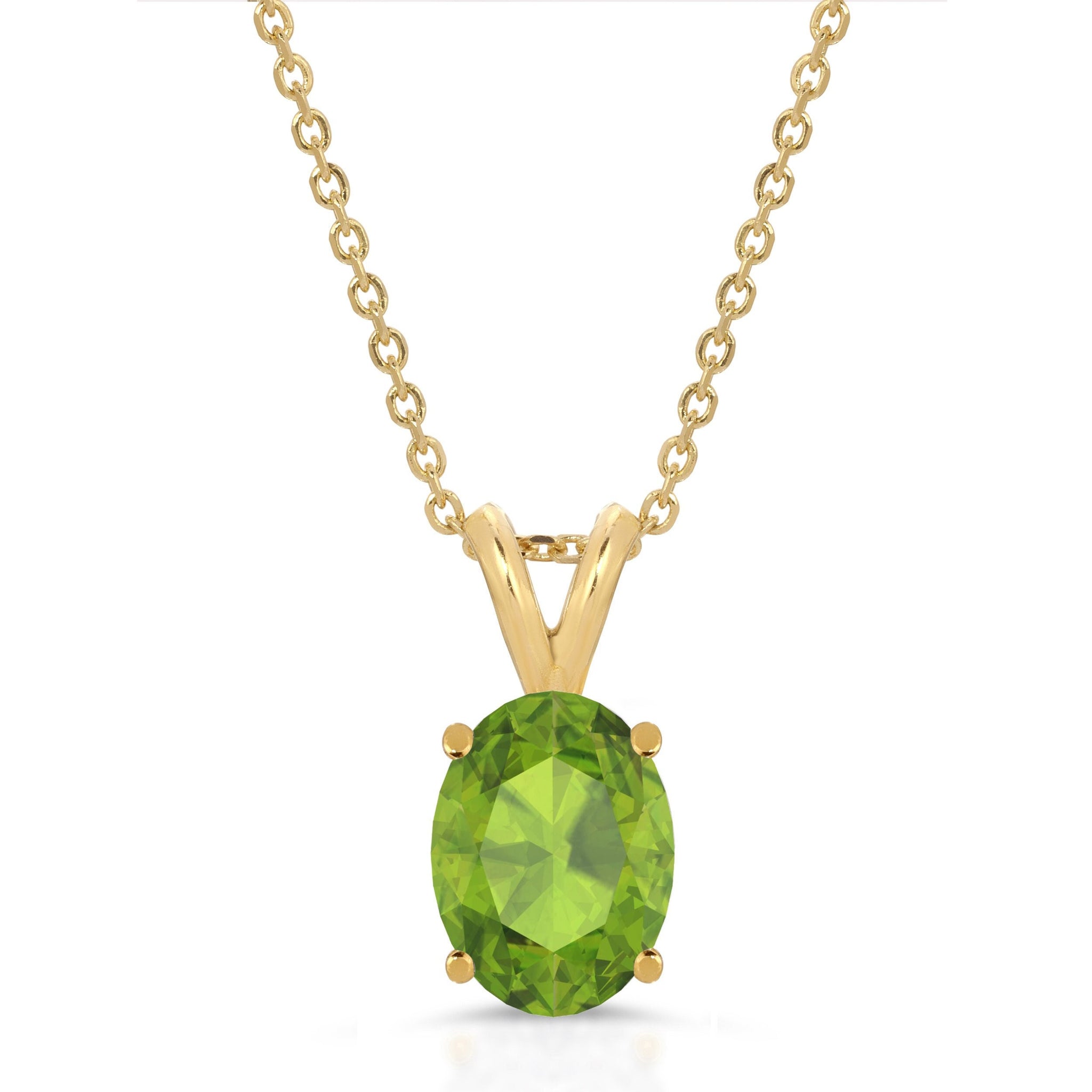 0.50CT Genuine Flawless Natural Peridot Brilliant Oval Shape Cut Solitaire Designer Necklace 14k Yellow Gold With 18" Chain