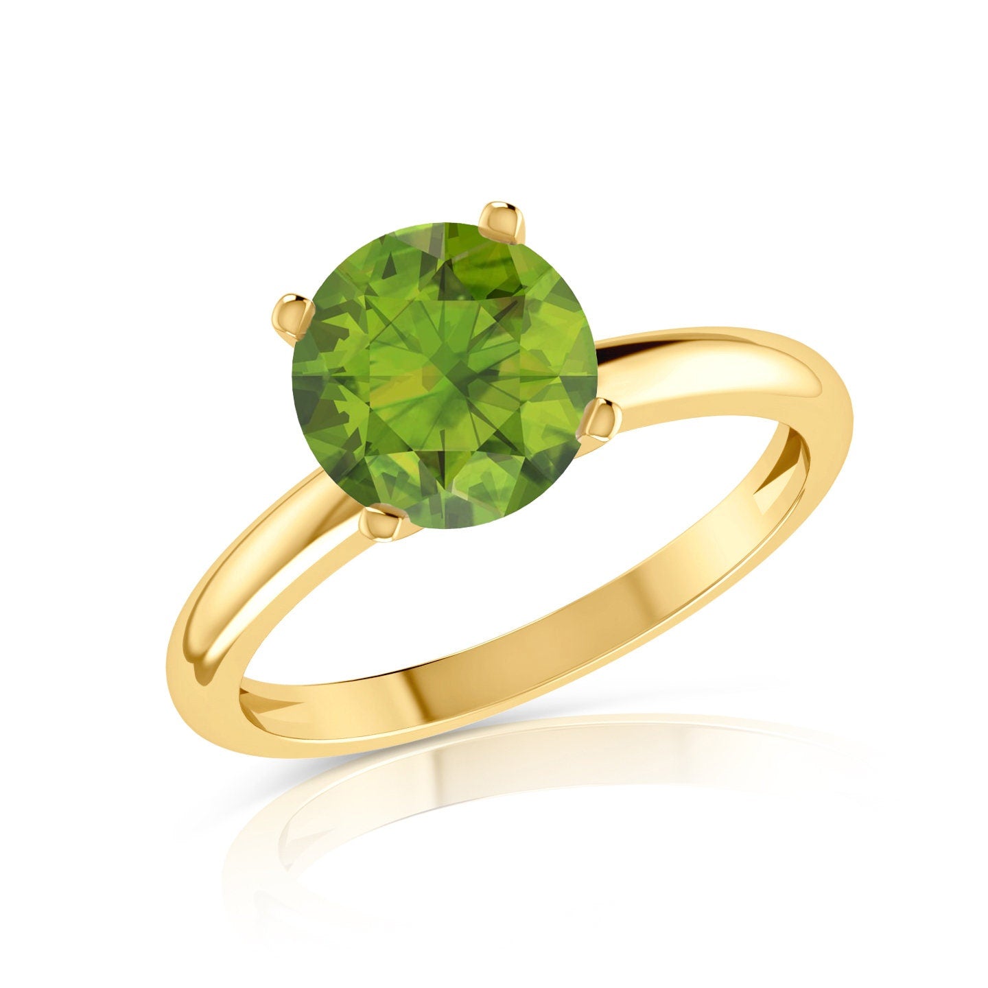 0.80Ct Genuine Natural Peridot Round Designer Solitaire Engagement Wedding Ring 14k Yellow Gold