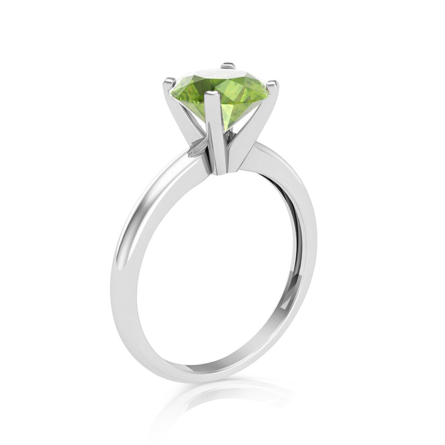 0.50Ct Genuine Natural Peridot Round Designer Solitaire Engagement Wedding Ring 14k White Gold