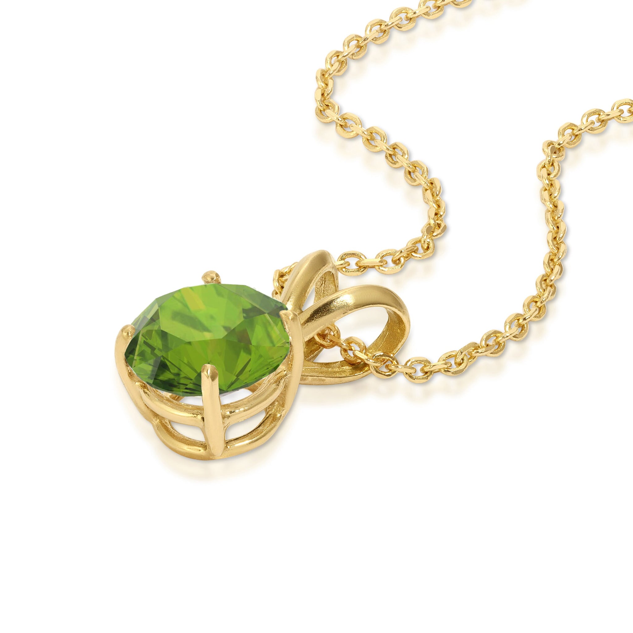 1 ct Natural Genuine Peridot Brilliant Round Cut Designer 14K Yellow Gold Pendant with 16" Chain