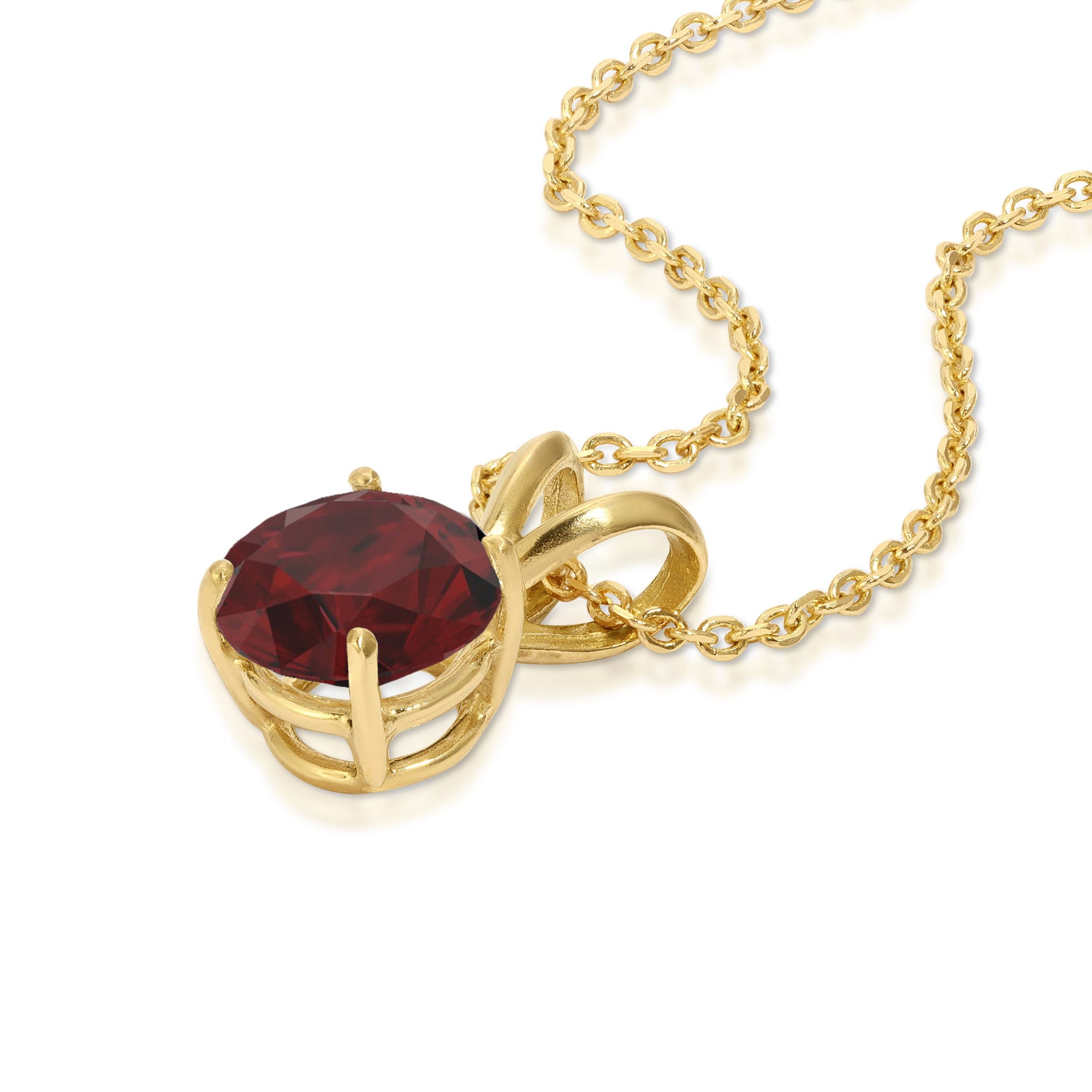 1 ct Natural Genuine Garnet Brilliant Round Cut Designer 14K Yellow Gold Pendant with 18" Chain