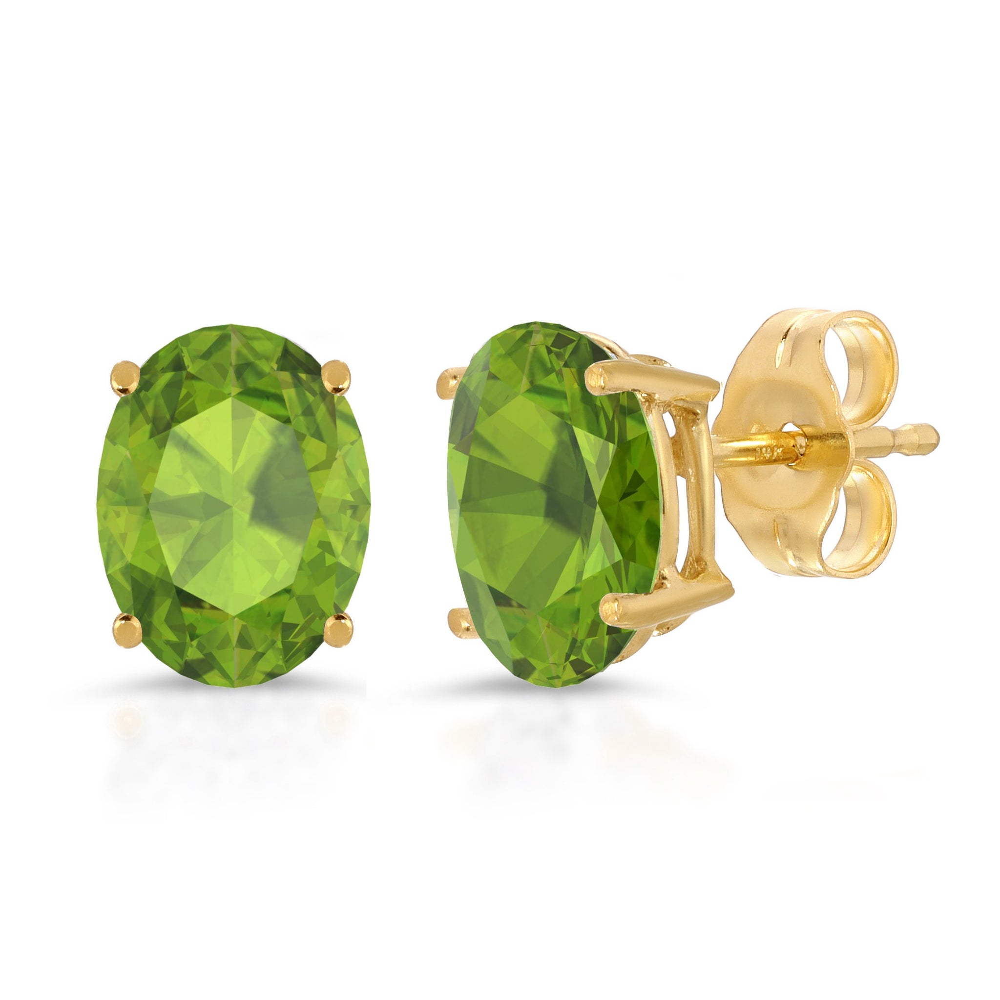 4 ct Natural Genuine Peridot Brilliant Oval Cut Studs Designer 14K Yellow Gold Earrings Push Back