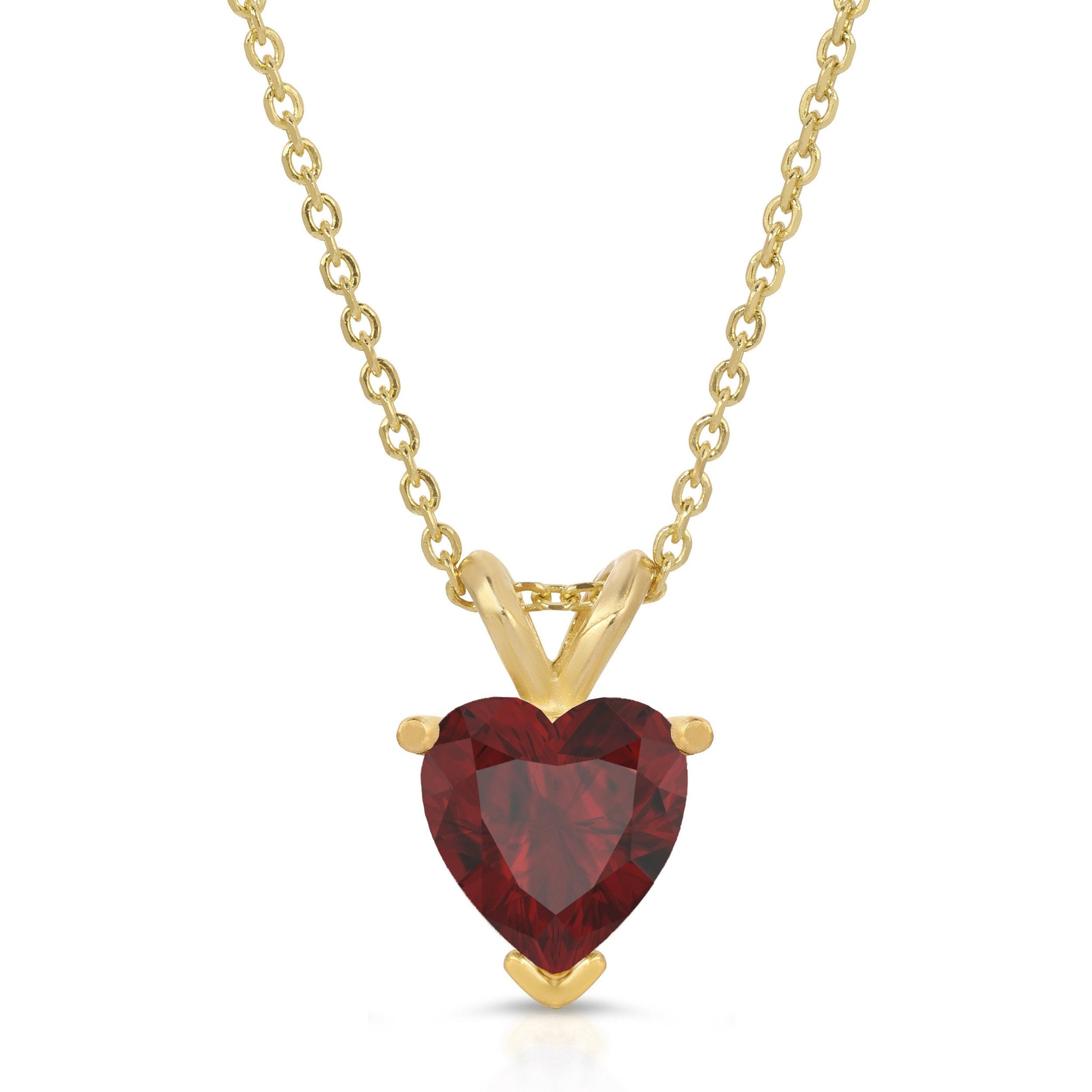 1.25 ct Natural Genuine Garnet Brilliant Heart Cut Designer 14K Yellow Gold Pendant with 18" Chain