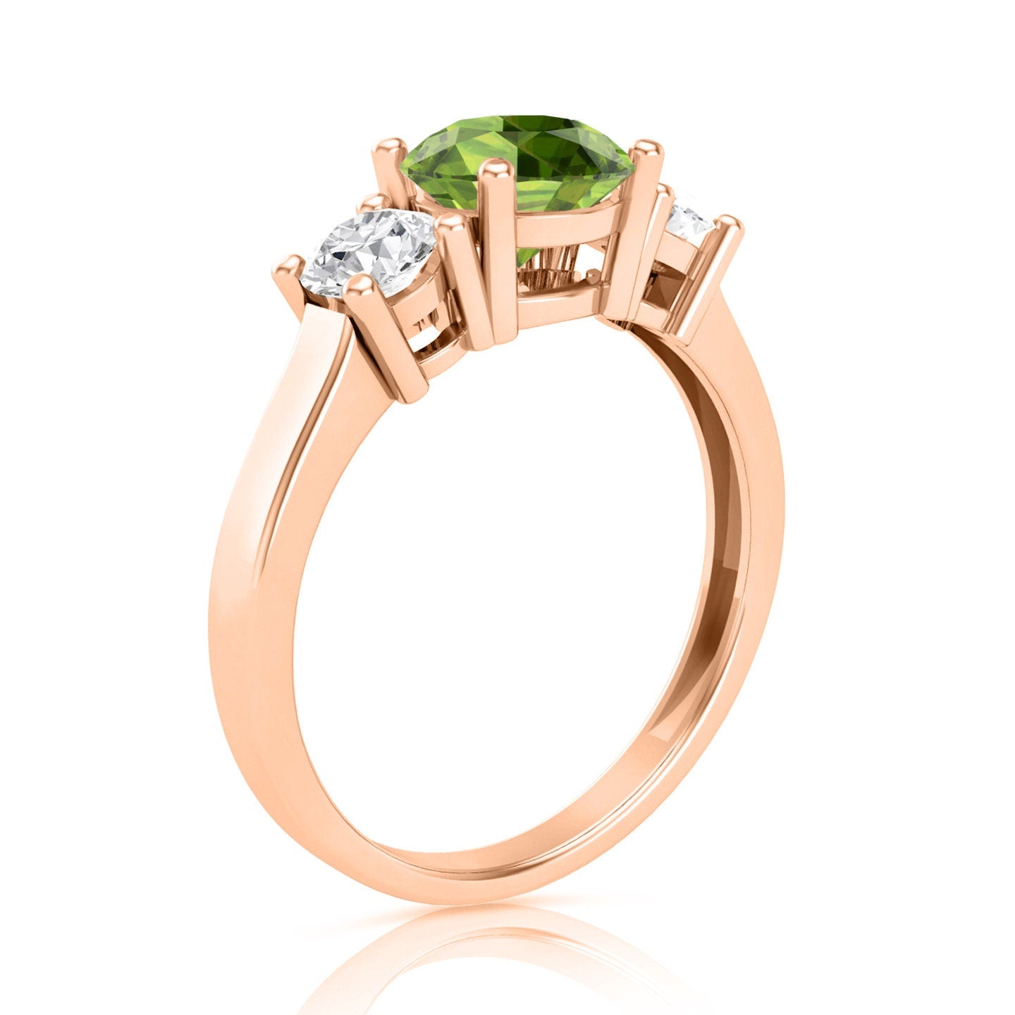 1.5ct Natural Genuine Peridot With Brilliant Round Simulated Diamonds Engagement ring 14k Rose gold