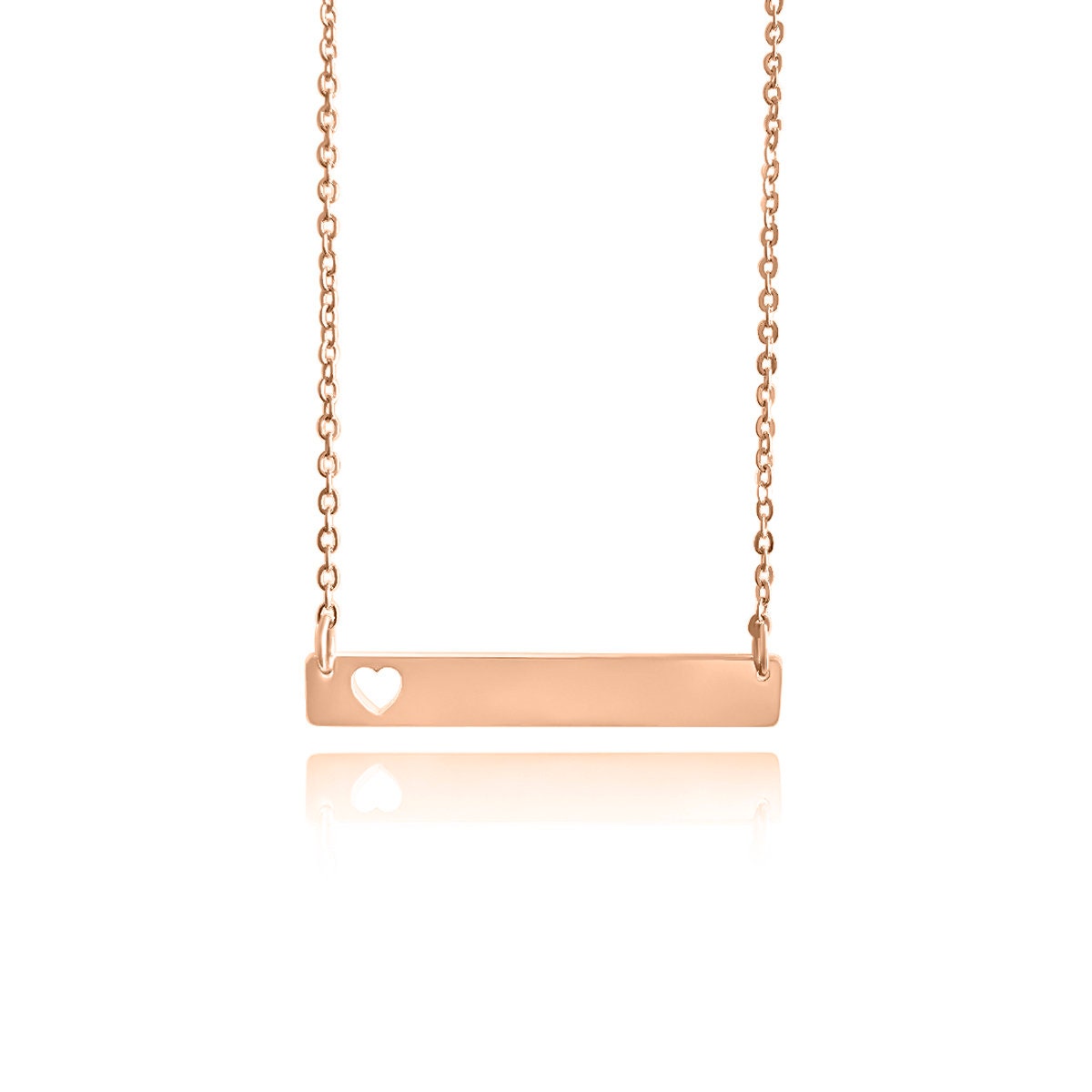 Bar Heart 14K Solid Gold Necklace 18" inches