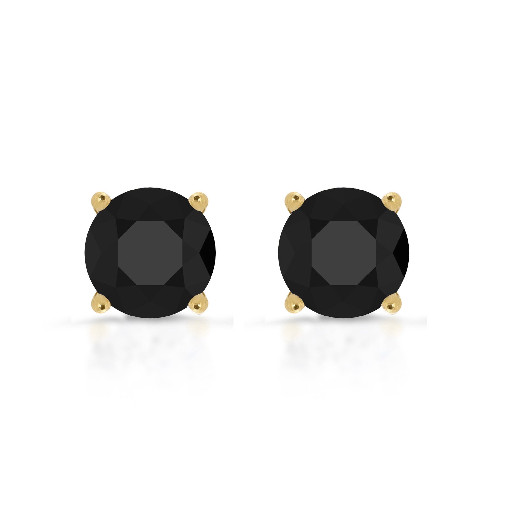 4 ct Natural Genuine Onyx Brilliant Round Cut Studs Designer 14K Yellow Gold Earrings Push Back