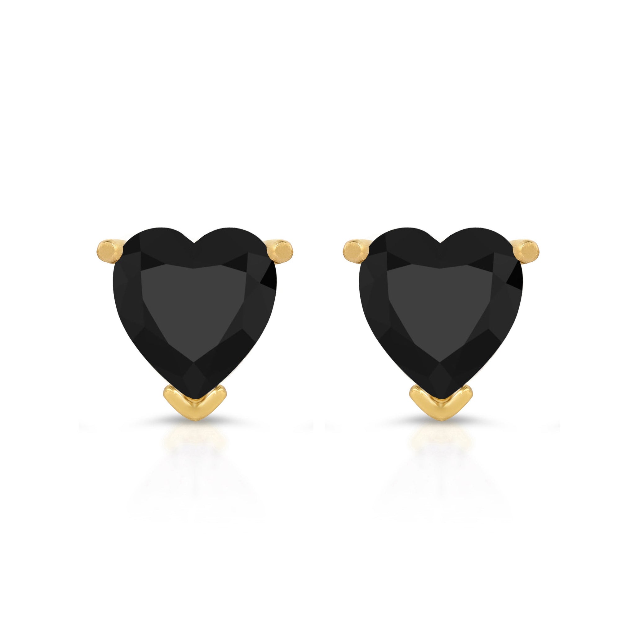 1.5 ct Natural Genuine Onyx Brilliant Heart Cut Studs Designer 14K Yellow Gold Earrings Push Back