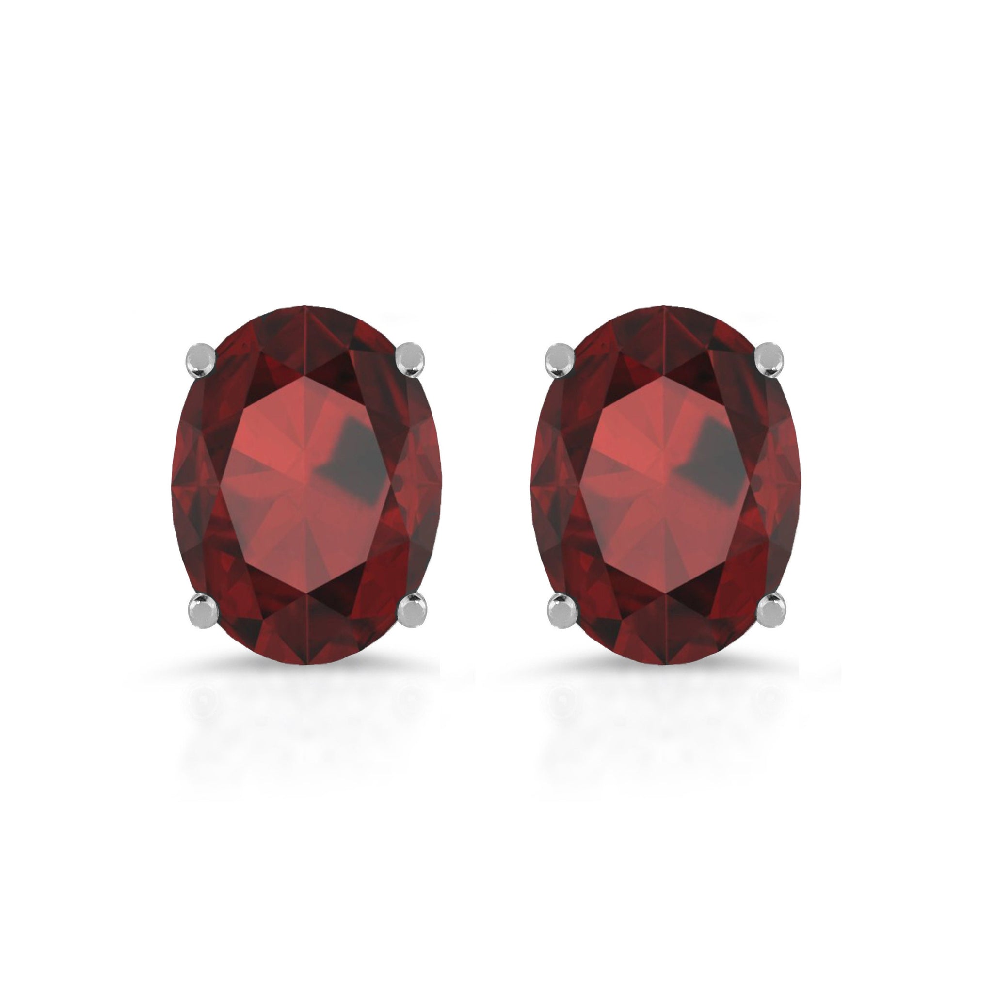 4 ct Natural Genuine Garnet Brilliant Oval Cut Studs Designer 14K White Gold Earrings Push Back