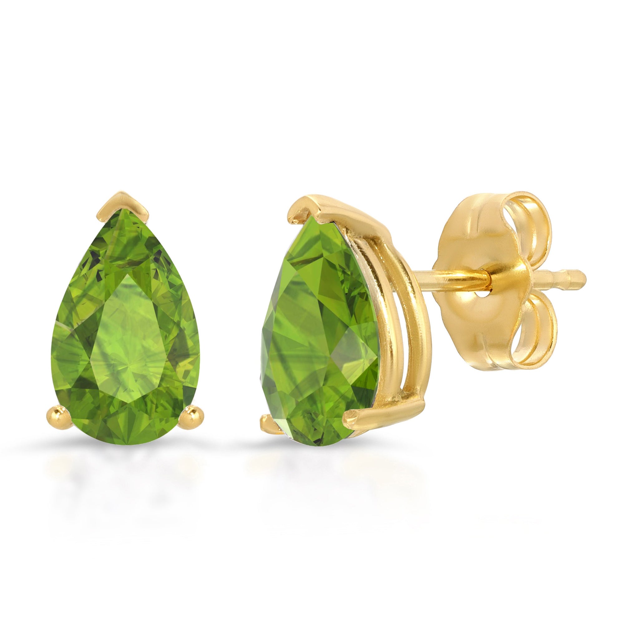 5 ct Natural Genuine Peridot Brilliant Pear Cut Studs Designer 14K Yellow Gold Earrings Push Back