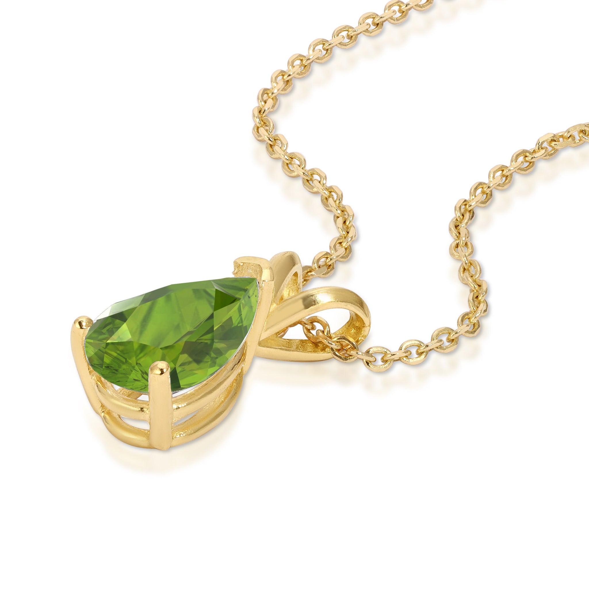 2.5 ct Natural Genuine Peridot Brilliant Pear Cut Designer 14K Yellow Gold Pendant with 18" Chain