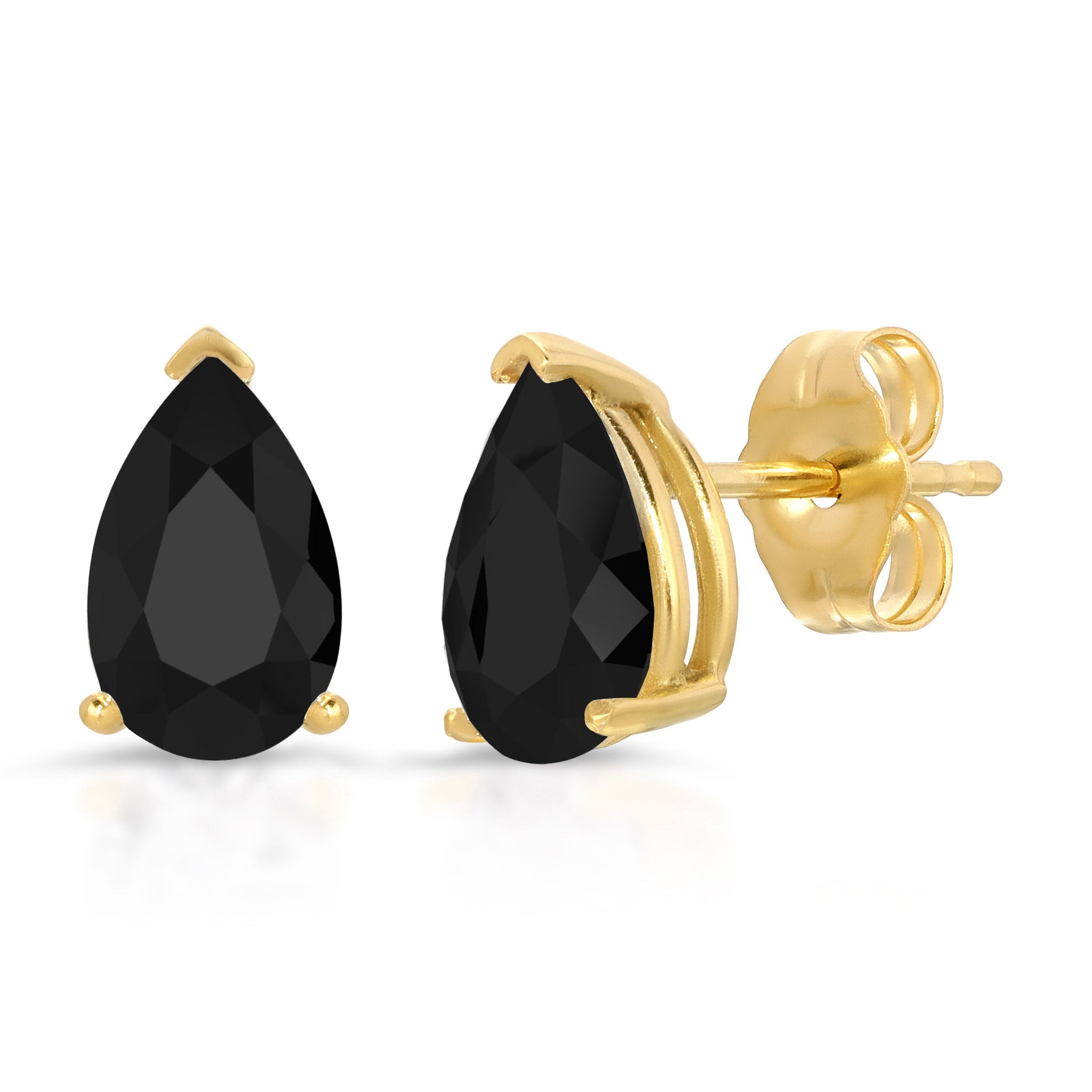 0.50 ct Natural Genuine Onyx Brilliant Pear Cut Studs Designer 14K Yellow Gold Earrings Push Back