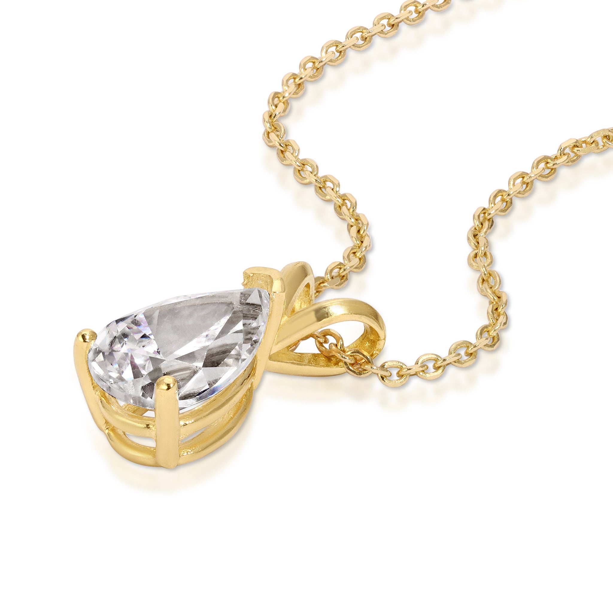 1.5 ct Brilliant Pear Cut Designer Genuine Flawless Clear Simulated Diamond 14K Yellow Gold Necklace 16" Inches