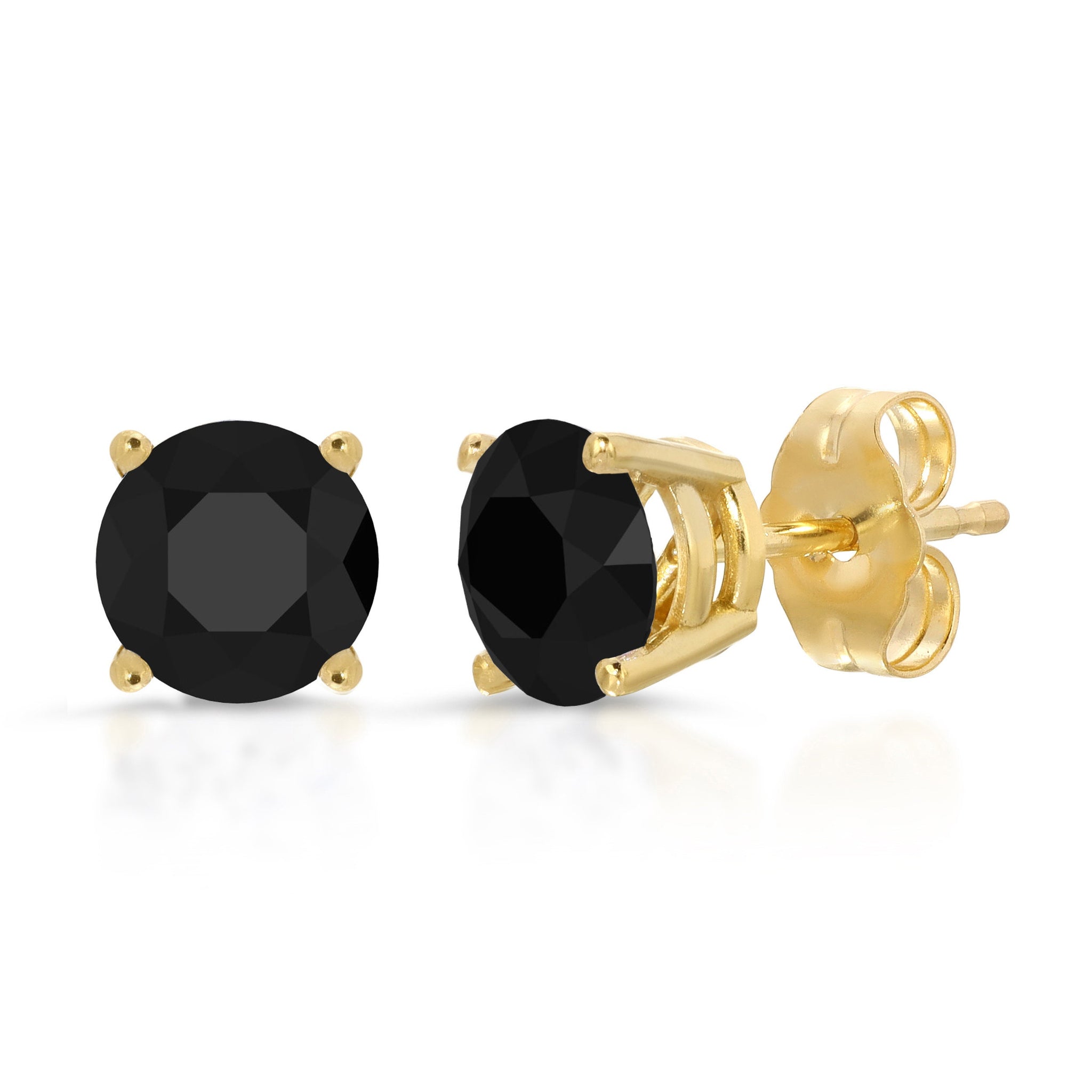 2 ct Natural Genuine Onyx Brilliant Round Cut Studs Designer 14K Yellow Gold Earrings Push Back