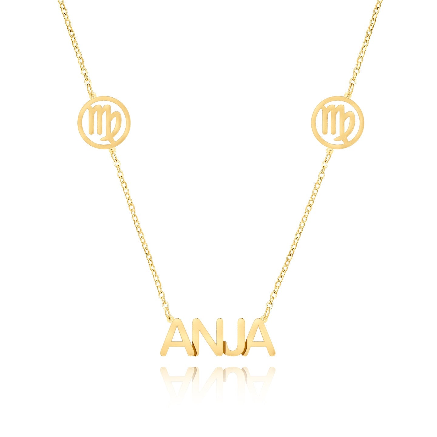 14k Solid White Gold Name Necklace with Zodiac Signs 16